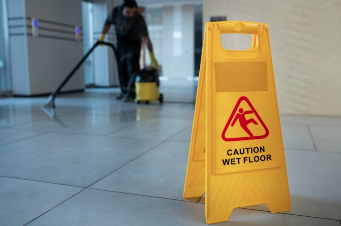 Neon Clean technician performing gutter cleaning at a business in Ventura, CA